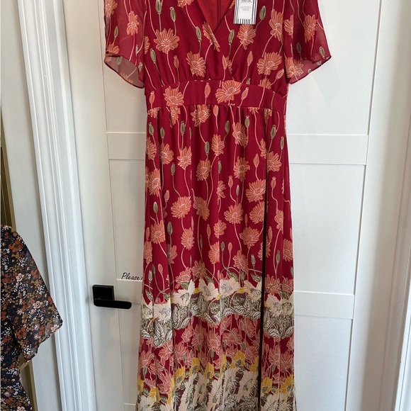 Madewell Red V-Neck Flutter Sleeve Maxi Sundress - Picture 4 of 7